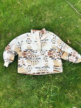 Blue B Collection Southwestern Aztec Print Quarter-Zip Pullover Jacket Size S